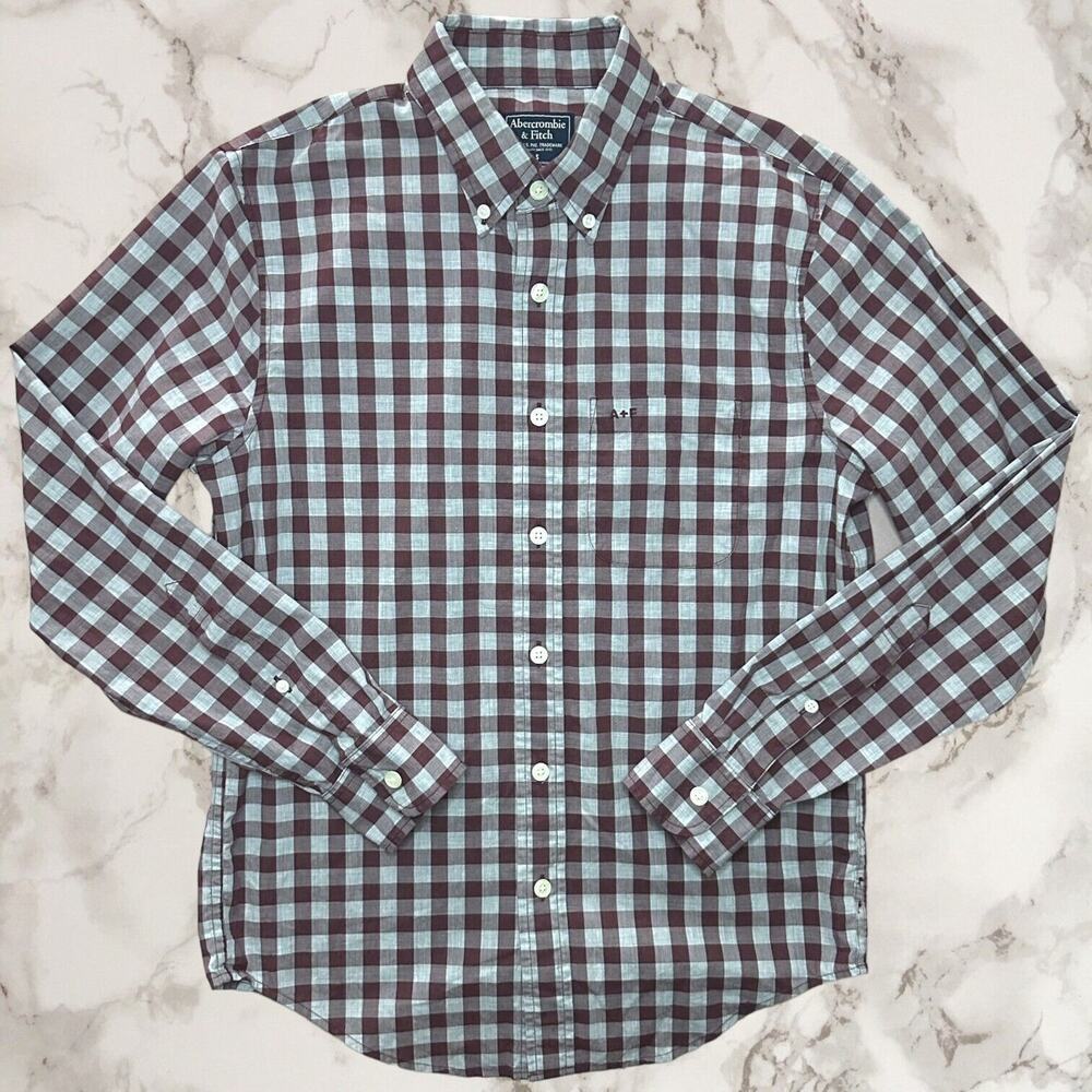 ABERCROMBIE Check Button Down Shirt Classic Casual Night Out Relaxed Brown Small